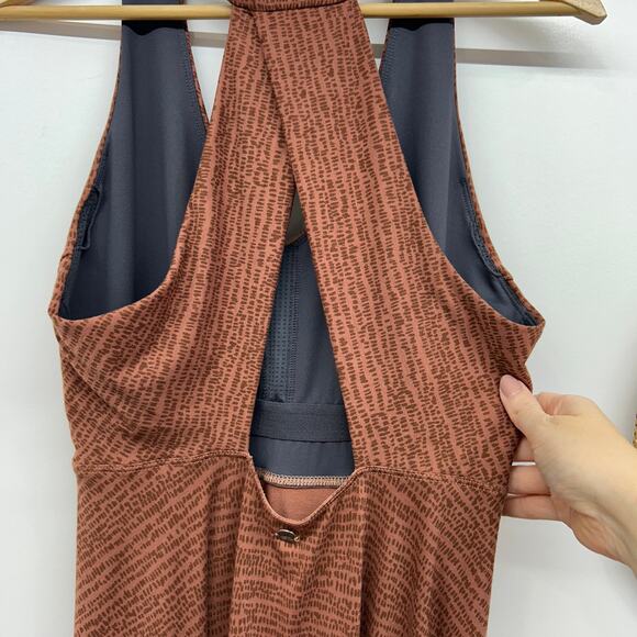 Prana Neutral Brown Racerback Cut Out Asymmetrical Midi Saxon Dress Large Sporty - Picture 6 of 8